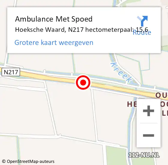 Locatie op kaart van de 112 melding: Ambulance Met Spoed Naar Binnenmaas, N217 hectometerpaal: 15,6 op 1 november 2022 14:53