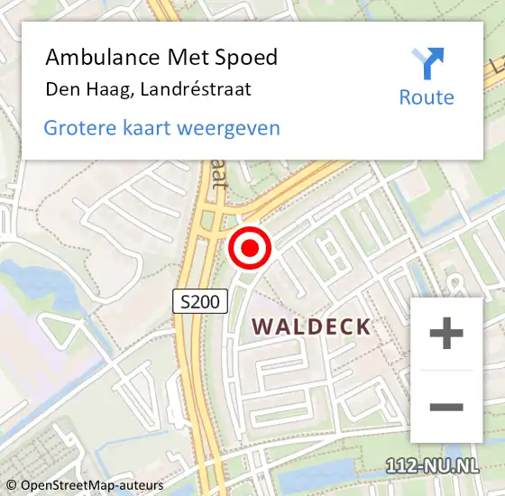 Locatie op kaart van de 112 melding: Ambulance Met Spoed Naar Den Haag, Landréstraat op 1 november 2022 15:05