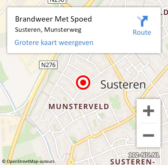 Locatie op kaart van de 112 melding: Brandweer Met Spoed Naar Susteren, Munsterweg op 1 november 2022 16:05