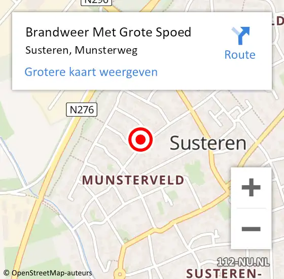 Locatie op kaart van de 112 melding: Brandweer Met Grote Spoed Naar Susteren, Munsterweg op 1 november 2022 16:06