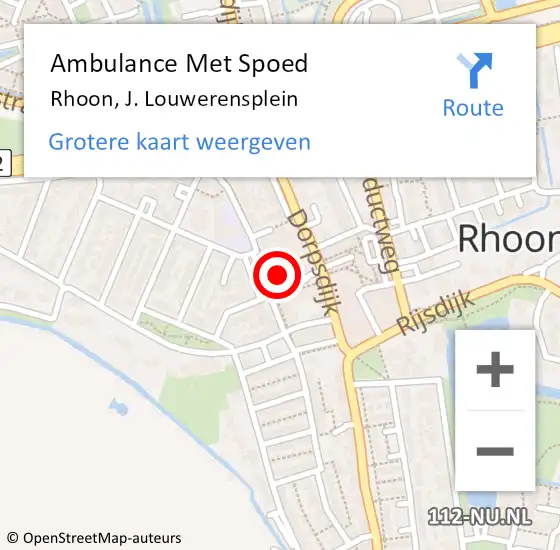 Locatie op kaart van de 112 melding: Ambulance Met Spoed Naar Rhoon, J. Louwerensplein op 1 november 2022 16:06