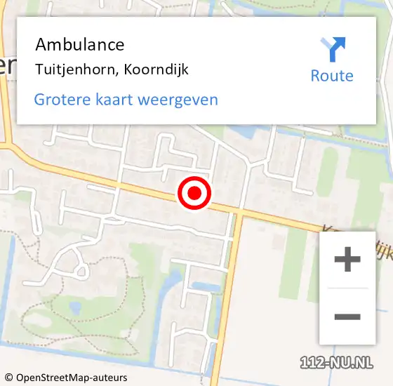 Locatie op kaart van de 112 melding: Ambulance Tuitjenhorn, Koorndijk op 1 november 2022 16:13
