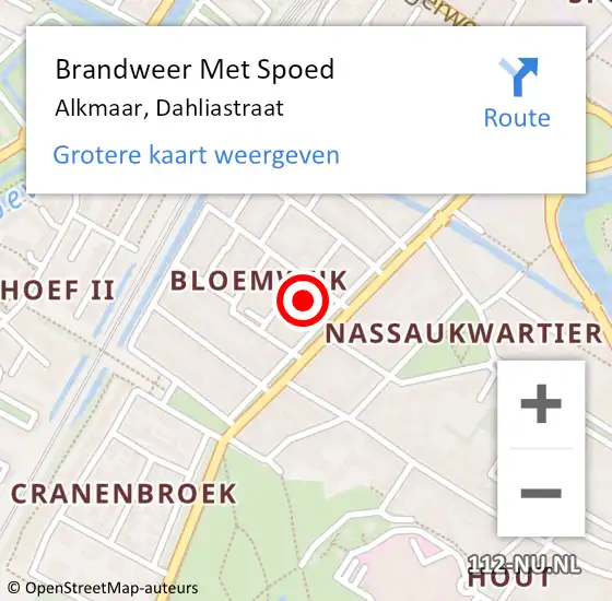 Locatie op kaart van de 112 melding: Brandweer Met Spoed Naar Alkmaar, Dahliastraat op 1 november 2022 17:06