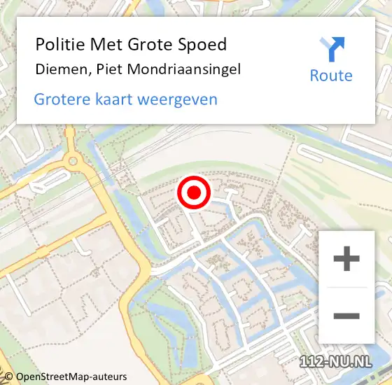 Locatie op kaart van de 112 melding: Politie Met Grote Spoed Naar Diemen, Piet Mondriaansingel op 1 november 2022 17:28