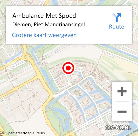 Locatie op kaart van de 112 melding: Ambulance Met Spoed Naar Diemen, Piet Mondriaansingel op 1 november 2022 17:29