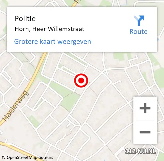 Locatie op kaart van de 112 melding: Politie Horn, Heer Willemstraat op 1 november 2022 17:39