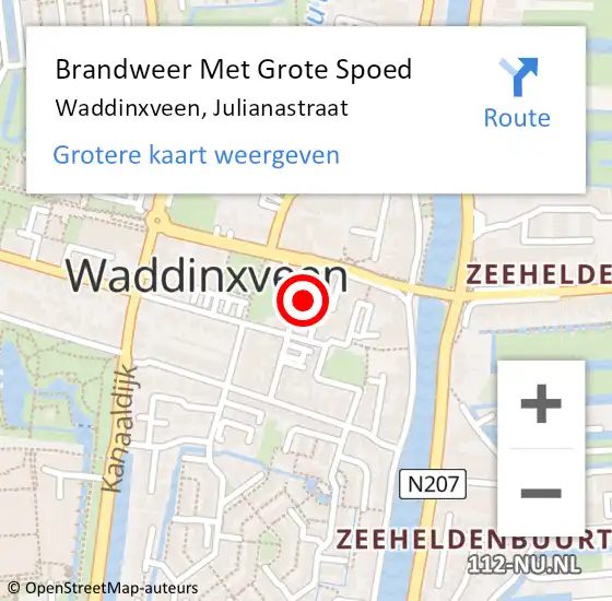 Locatie op kaart van de 112 melding: Brandweer Met Grote Spoed Naar Waddinxveen, Julianastraat op 1 november 2022 17:51