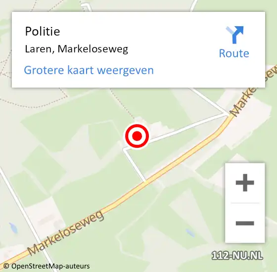 Locatie op kaart van de 112 melding: Politie Laren, Markeloseweg op 1 november 2022 17:58