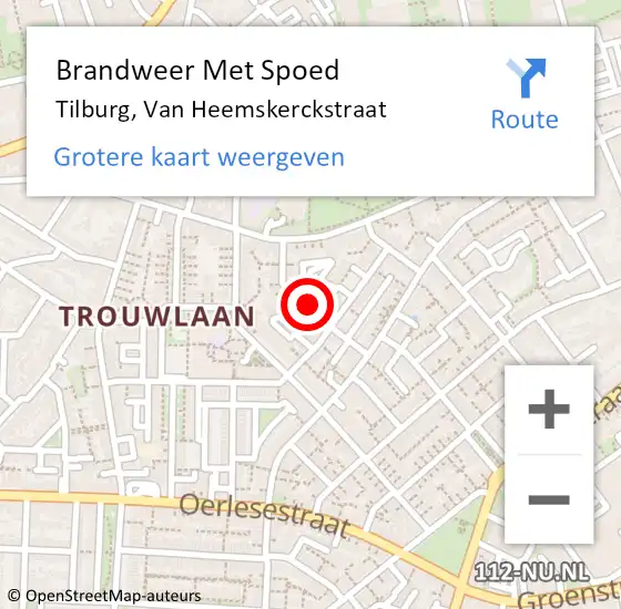 Locatie op kaart van de 112 melding: Brandweer Met Spoed Naar Tilburg, Van Heemskerckstraat op 1 november 2022 18:16