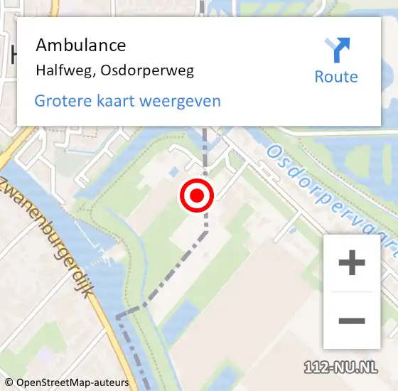 Locatie op kaart van de 112 melding: Ambulance Halfweg, Osdorperweg op 1 november 2022 18:20