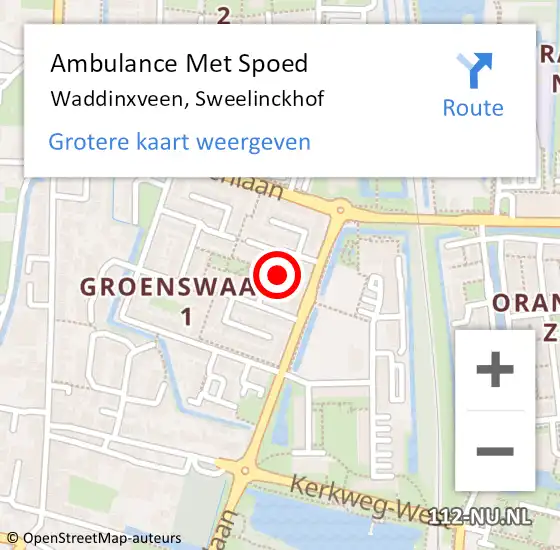 Locatie op kaart van de 112 melding: Ambulance Met Spoed Naar Waddinxveen, Sweelinckhof op 1 november 2022 18:50