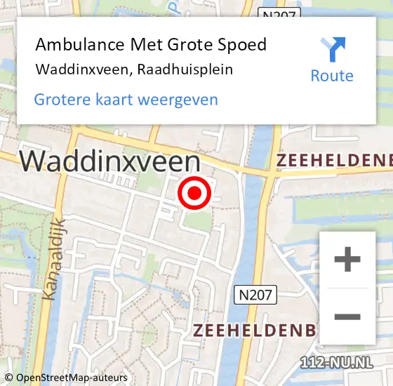 Locatie op kaart van de 112 melding: Ambulance Met Grote Spoed Naar Waddinxveen, Raadhuisplein op 1 november 2022 19:01