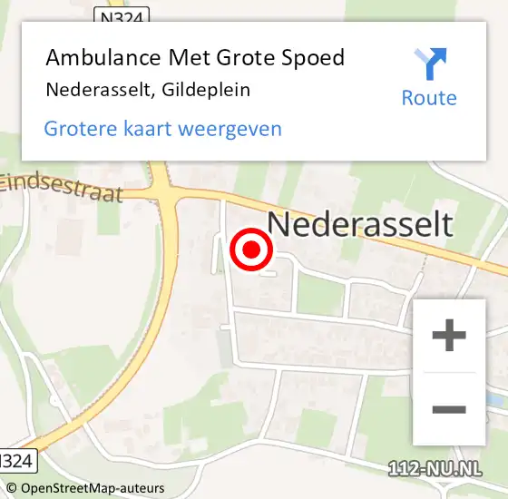Locatie op kaart van de 112 melding: Ambulance Met Grote Spoed Naar Nederasselt, Gildeplein op 1 november 2022 19:21