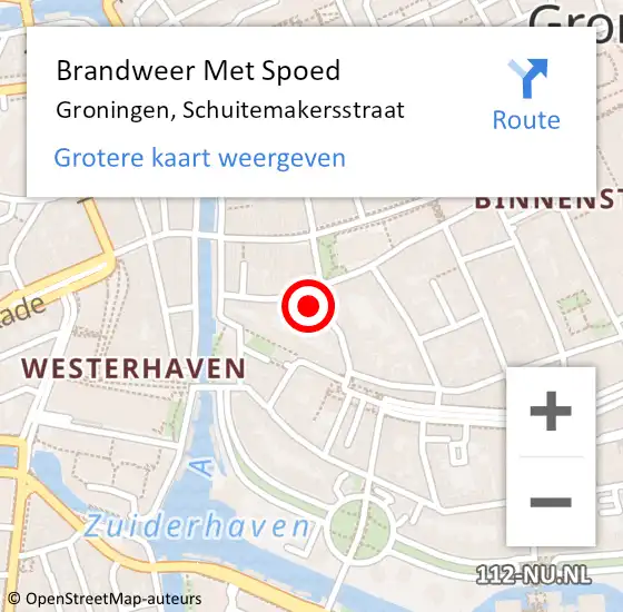 Locatie op kaart van de 112 melding: Brandweer Met Spoed Naar Groningen, Schuitemakersstraat op 1 november 2022 19:30