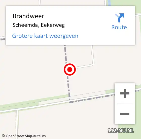 Locatie op kaart van de 112 melding: Brandweer Scheemda, Eekerweg op 1 november 2022 19:34