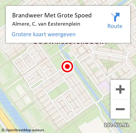 Locatie op kaart van de 112 melding: Brandweer Met Grote Spoed Naar Almere, C. van Eesterenplein op 1 november 2022 19:57
