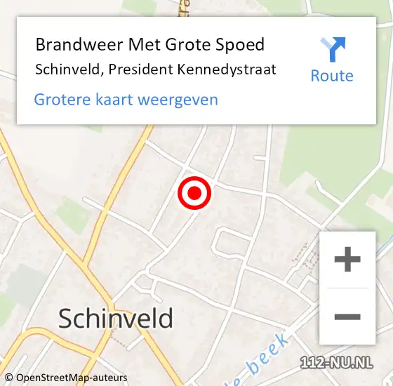 Locatie op kaart van de 112 melding: Brandweer Met Grote Spoed Naar Schinveld, President Kennedystraat op 1 november 2022 19:58