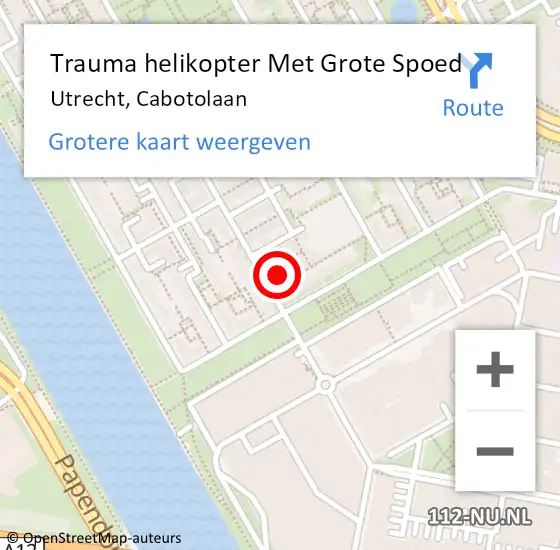 Locatie op kaart van de 112 melding: Trauma helikopter Met Grote Spoed Naar Utrecht, Cabotolaan op 1 november 2022 19:59