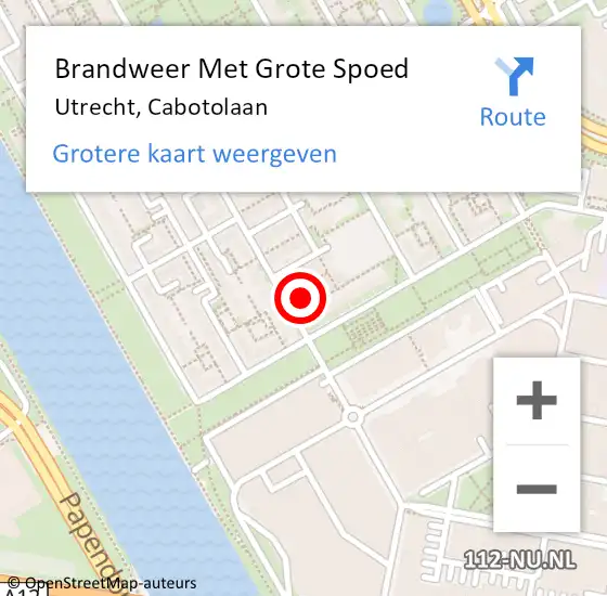 Locatie op kaart van de 112 melding: Brandweer Met Grote Spoed Naar Utrecht, Cabotolaan op 1 november 2022 20:06