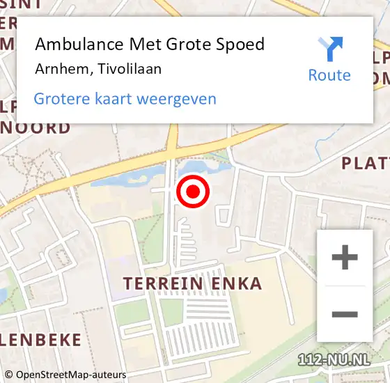 Locatie op kaart van de 112 melding: Ambulance Met Grote Spoed Naar Arnhem, Tivolilaan op 1 november 2022 20:27