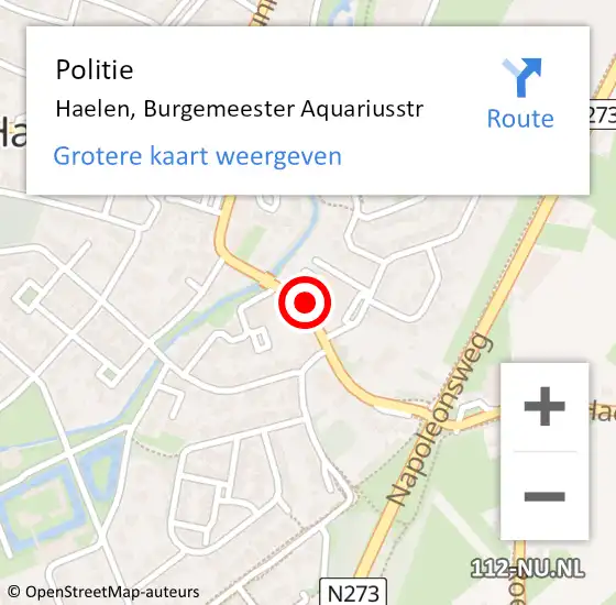 Locatie op kaart van de 112 melding: Politie Haelen, Burgemeester Aquariusstr op 1 november 2022 20:34