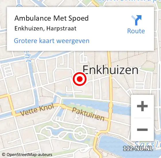 Locatie op kaart van de 112 melding: Ambulance Met Spoed Naar Enkhuizen, Harpstraat op 1 november 2022 20:36