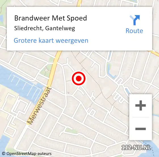 Locatie op kaart van de 112 melding: Brandweer Met Spoed Naar Sliedrecht, Gantelweg op 1 november 2022 20:41