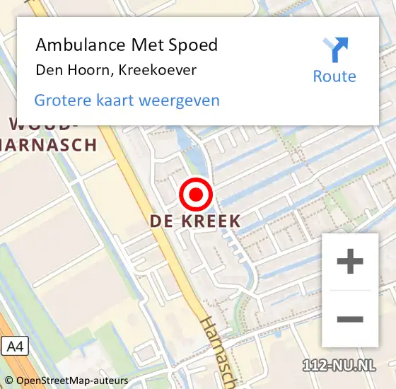 Locatie op kaart van de 112 melding: Ambulance Met Spoed Naar Den Hoorn, Kreekoever op 1 november 2022 21:11