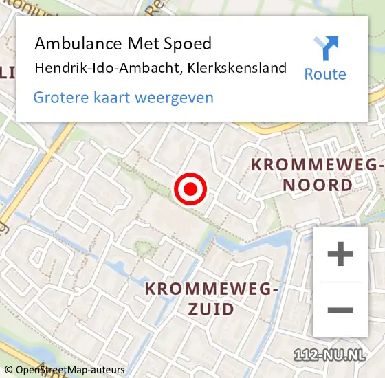 Locatie op kaart van de 112 melding: Ambulance Met Spoed Naar Hendrik-Ido-Ambacht, Klerkskensland op 1 november 2022 21:33