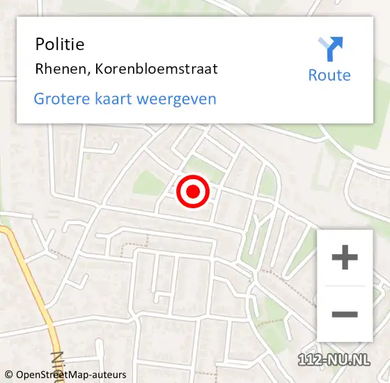 Locatie op kaart van de 112 melding: Politie Rhenen, Korenbloemstraat op 1 november 2022 21:36