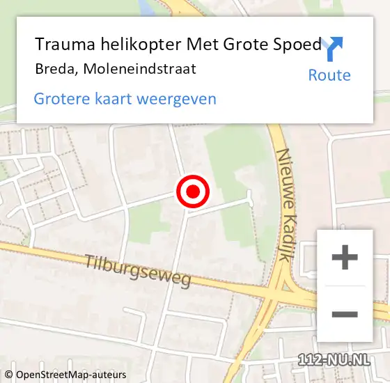 Locatie op kaart van de 112 melding: Trauma helikopter Met Grote Spoed Naar Breda, Moleneindstraat op 1 november 2022 21:44