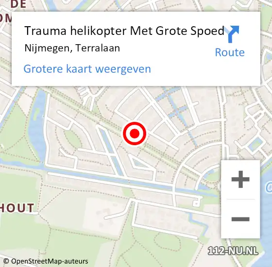 Locatie op kaart van de 112 melding: Trauma helikopter Met Grote Spoed Naar Nijmegen, Terralaan op 1 november 2022 21:50