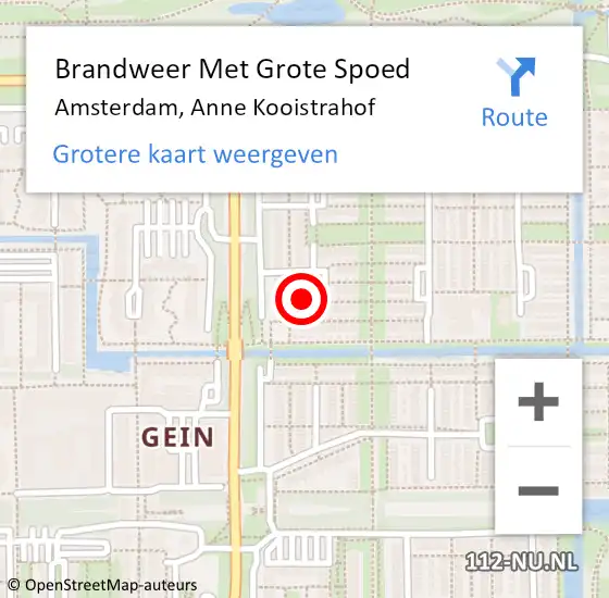 Locatie op kaart van de 112 melding: Brandweer Met Grote Spoed Naar Amsterdam-Zuidoost, Anne Kooistrahof op 1 november 2022 21:58