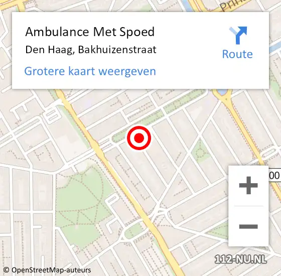 Locatie op kaart van de 112 melding: Ambulance Met Spoed Naar Den Haag, Bakhuizenstraat op 1 november 2022 22:21