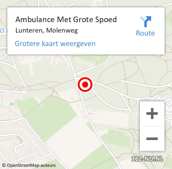 Locatie op kaart van de 112 melding: Ambulance Met Grote Spoed Naar Lunteren, Molenweg op 1 november 2022 22:33