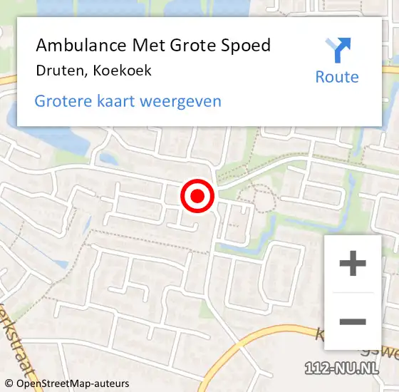 Locatie op kaart van de 112 melding: Ambulance Met Grote Spoed Naar Druten, Koekoek op 1 november 2022 22:34