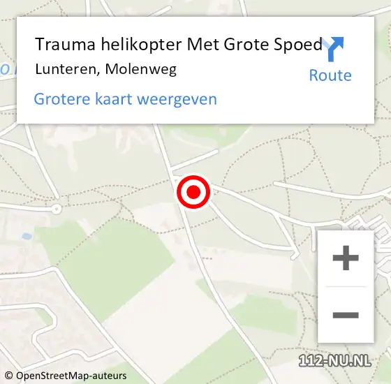 Locatie op kaart van de 112 melding: Trauma helikopter Met Grote Spoed Naar Lunteren, Molenweg op 1 november 2022 22:35