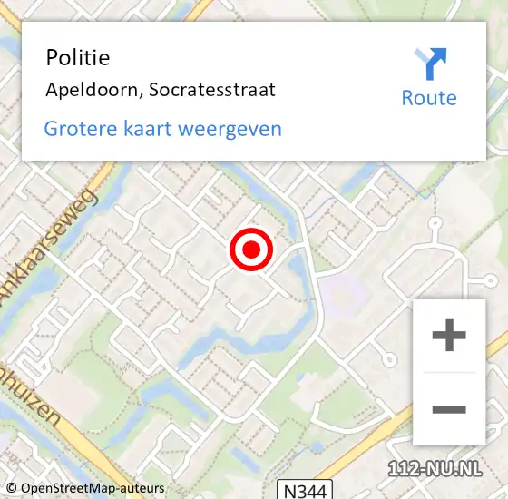 Locatie op kaart van de 112 melding: Politie Apeldoorn, Socratesstraat op 1 november 2022 22:40