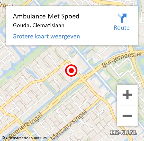 Locatie op kaart van de 112 melding: Ambulance Met Spoed Naar Gouda, Clematislaan op 1 november 2022 23:24