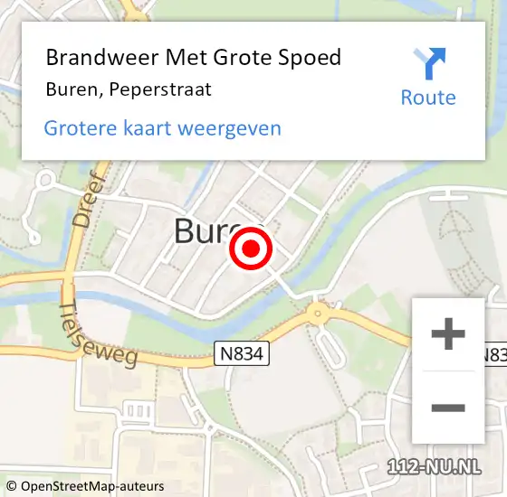 Locatie op kaart van de 112 melding: Brandweer Met Grote Spoed Naar Buren, Peperstraat op 1 november 2022 23:32