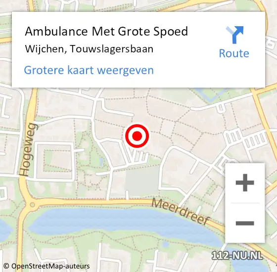 Locatie op kaart van de 112 melding: Ambulance Met Grote Spoed Naar Wijchen, Touwslagersbaan op 1 november 2022 23:47