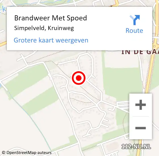 Locatie op kaart van de 112 melding: Brandweer Met Spoed Naar Simpelveld, Kruinweg op 1 november 2022 23:50