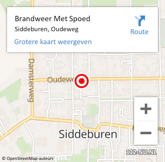Locatie op kaart van de 112 melding: Brandweer Met Spoed Naar Siddeburen, Oudeweg op 2 november 2022 00:29