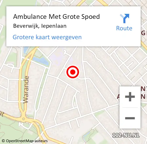 Locatie op kaart van de 112 melding: Ambulance Met Grote Spoed Naar Beverwijk, Iepenlaan op 2 november 2022 01:20