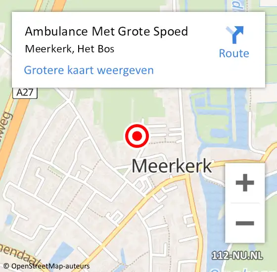 Locatie op kaart van de 112 melding: Ambulance Met Grote Spoed Naar Meerkerk, Het Bos op 2 november 2022 01:23