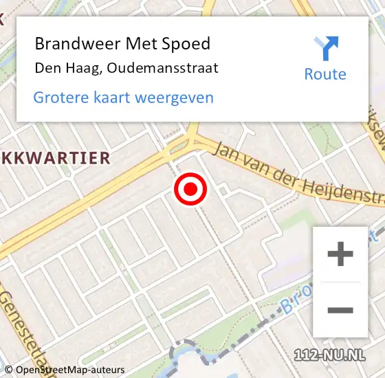 Locatie op kaart van de 112 melding: Brandweer Met Spoed Naar Den Haag, Oudemansstraat op 2 november 2022 01:37