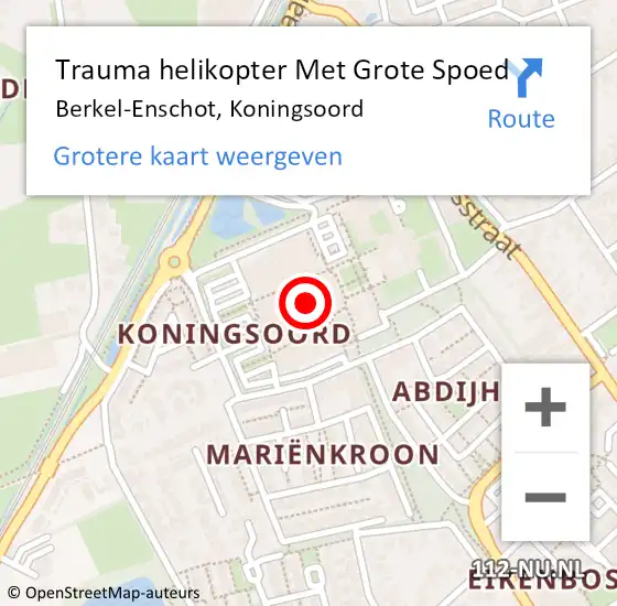 Locatie op kaart van de 112 melding: Trauma helikopter Met Grote Spoed Naar Berkel-Enschot, Koningsoord op 2 november 2022 01:38