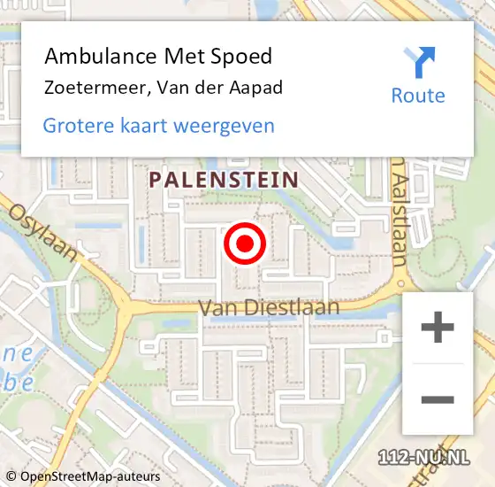 Locatie op kaart van de 112 melding: Ambulance Met Spoed Naar Zoetermeer, Van der Aapad op 2 november 2022 01:39