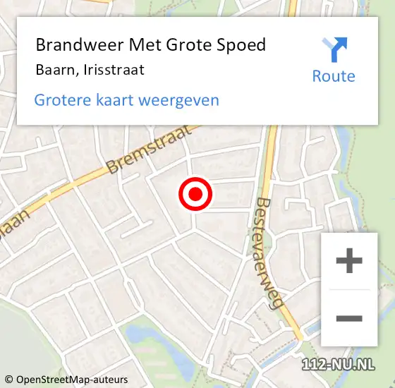 Locatie op kaart van de 112 melding: Brandweer Met Grote Spoed Naar Baarn, Irisstraat op 2 november 2022 02:17