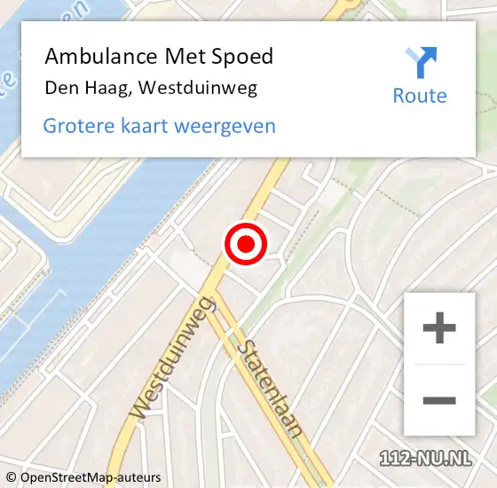 Locatie op kaart van de 112 melding: Ambulance Met Spoed Naar Den Haag, Westduinweg op 2 november 2022 04:27